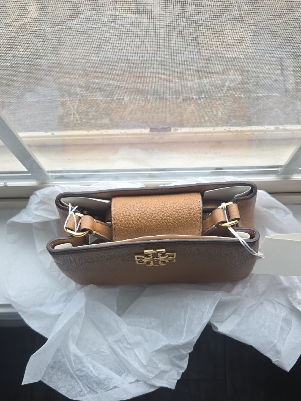 Tory Burch Britten Tan Pebbled Leather Micro Satchel - Picture 2 of 9